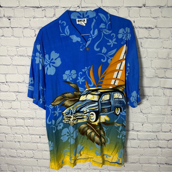 DNLA Sport Other - Blue and Yellow Car Print Men's Casual Shirt